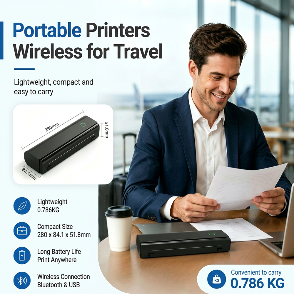 Portable Wireless Thermal Printer – Inkless 8.5x11 & A4 Printer for Travel, Phone & Laptop