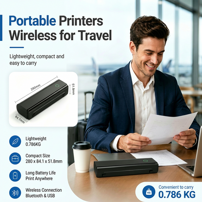 Portable Wireless Thermal Printer – Inkless 8.5x11 & A4 Printer for Travel, Phone & Laptop
